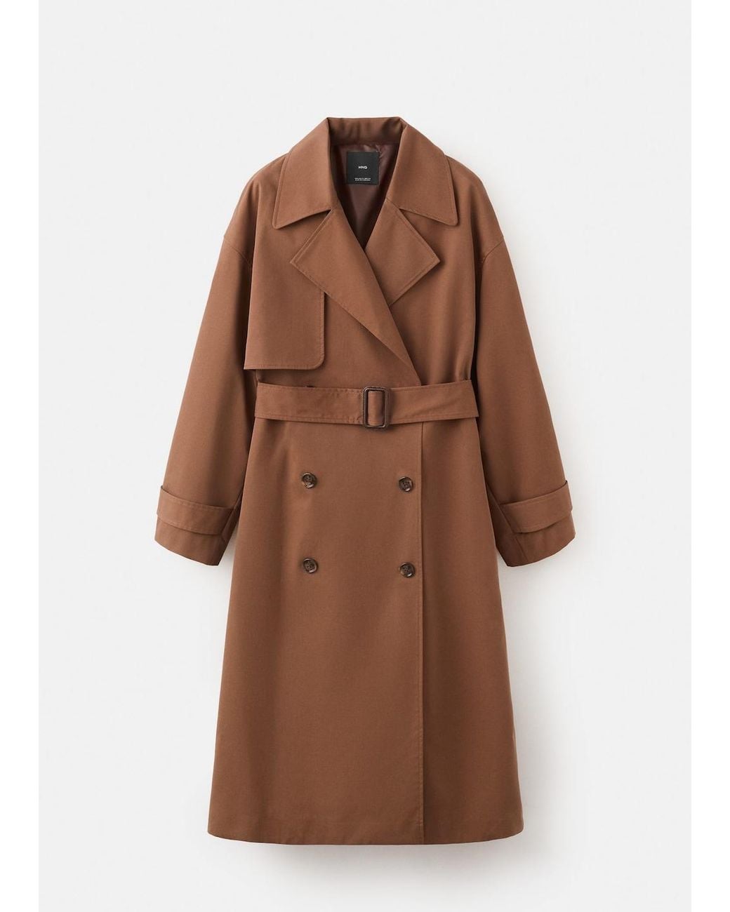 Mango Brown Long Double-Breasted Trench Coat