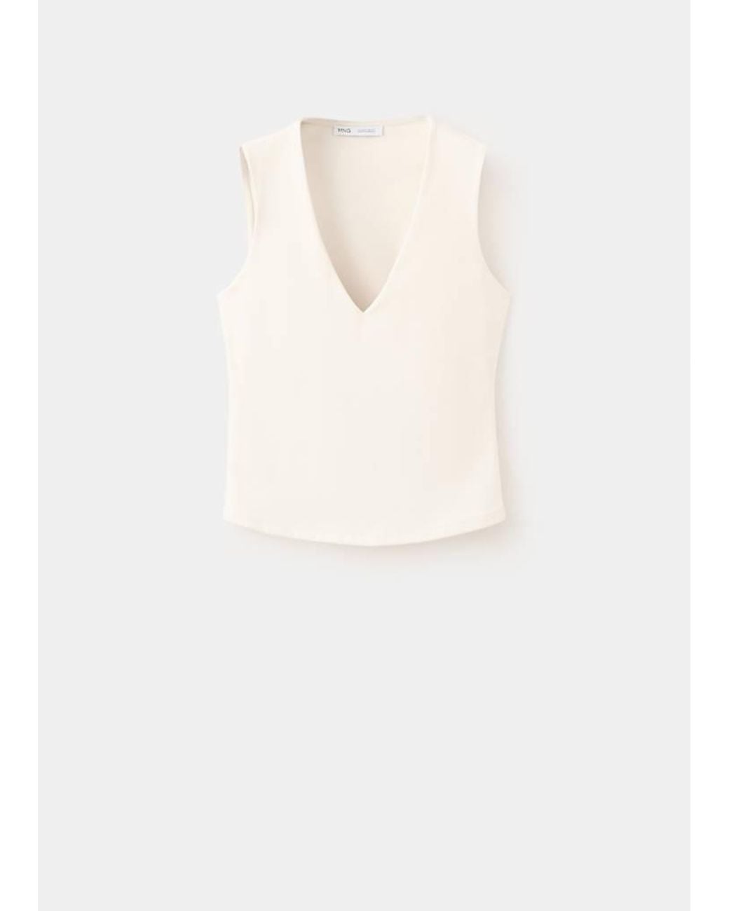 Mango White Fitted V-Neck Top