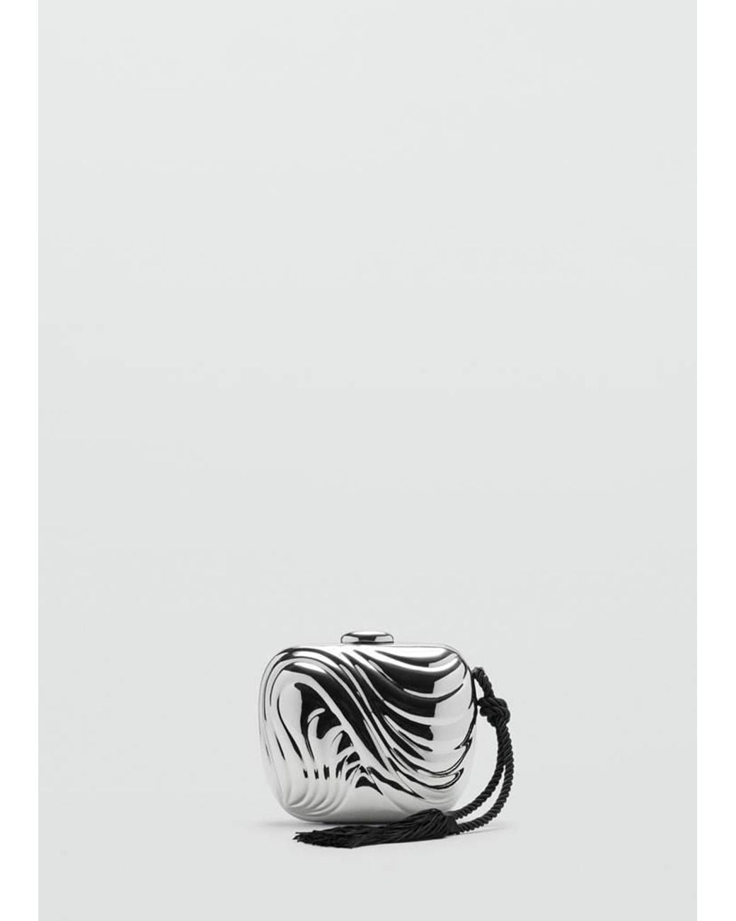 Mango White Metal Clutch Bag