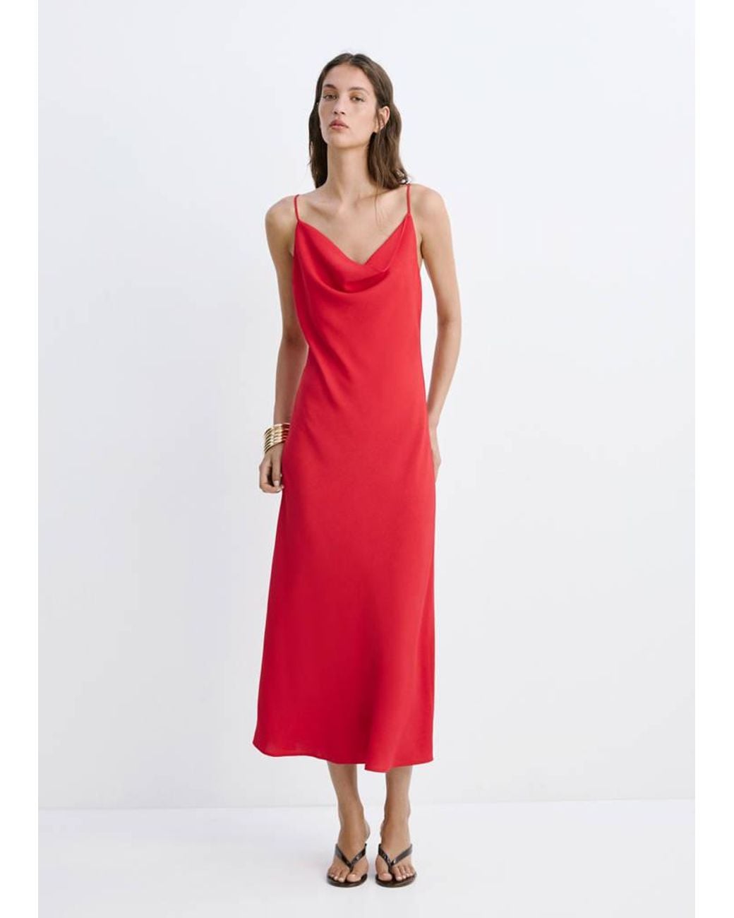 Mango Red Draped Dress With A Crinkled Effect