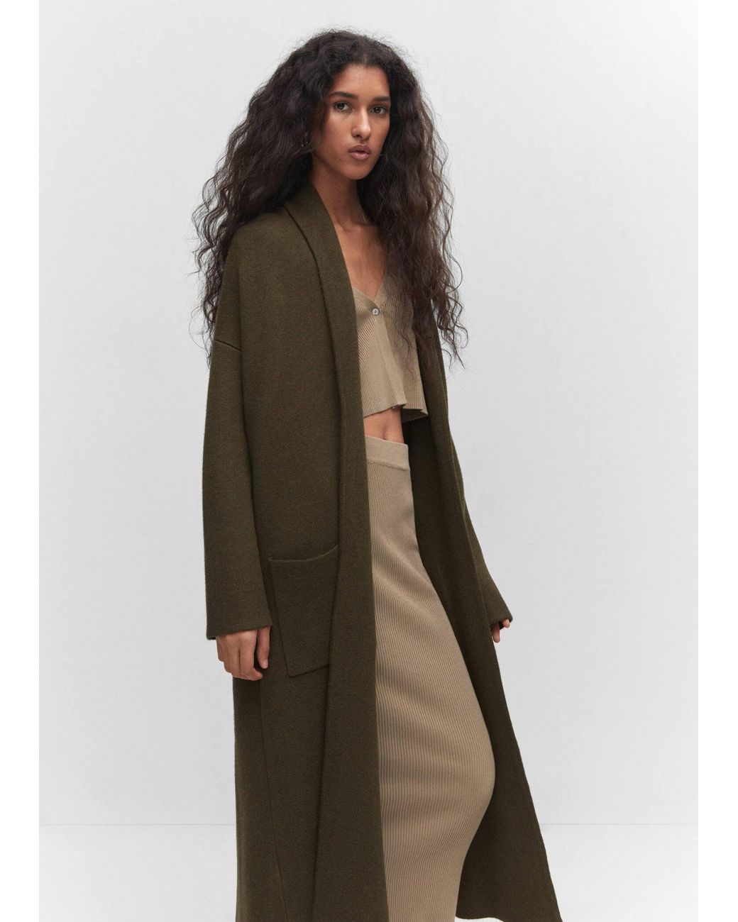 Mango Oversized Knitted Coat With Pockets in Green Lyst UK