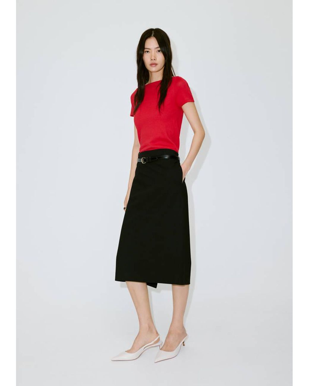 Mango Red Short-Sleeved Fine-Knit Sweater