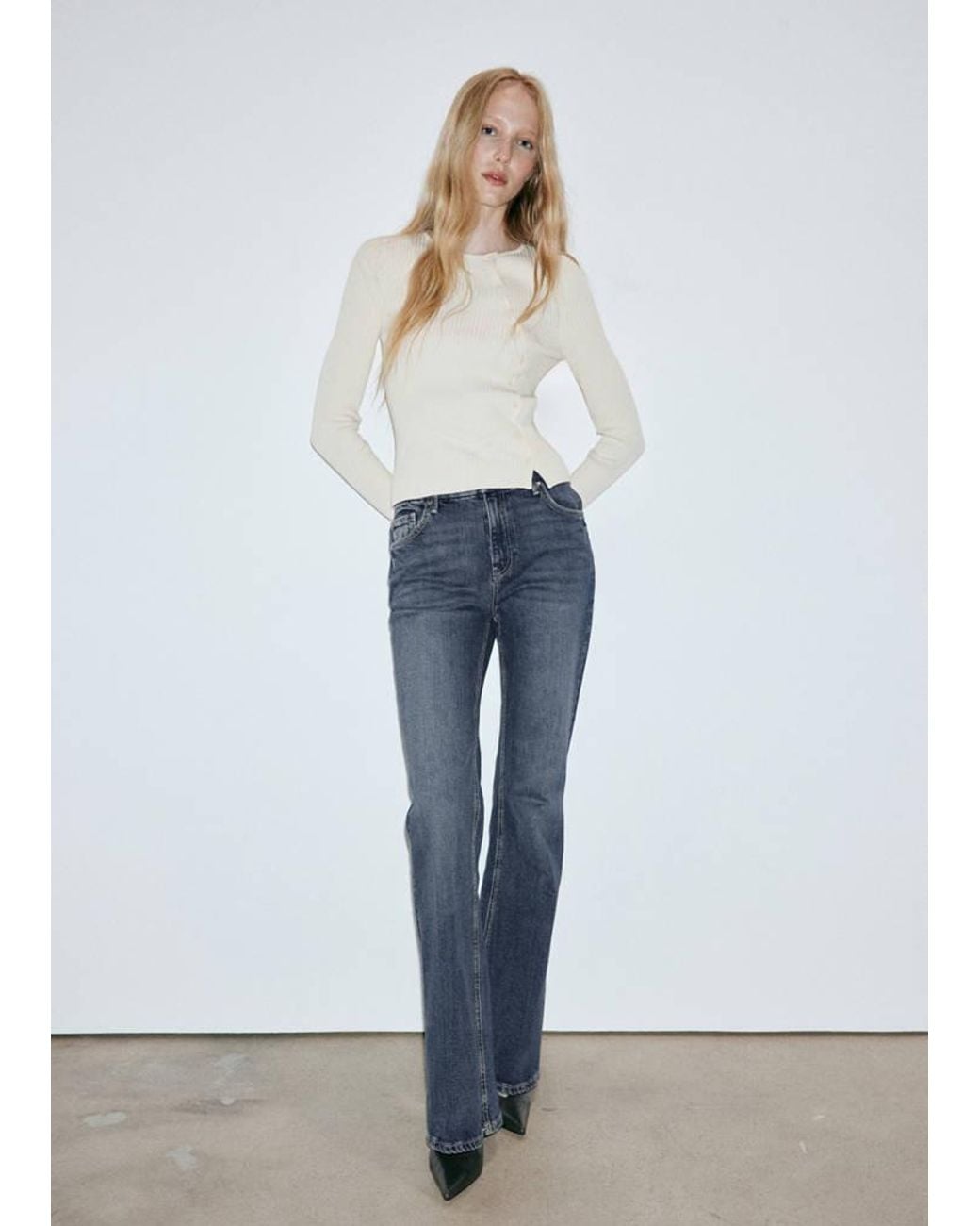 Mango White High-Waist Flared Jeans Dark