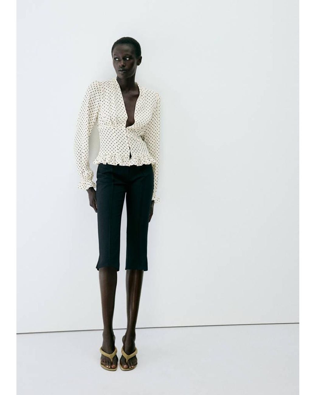 Mango White V-Neck Polka Dot Blouse