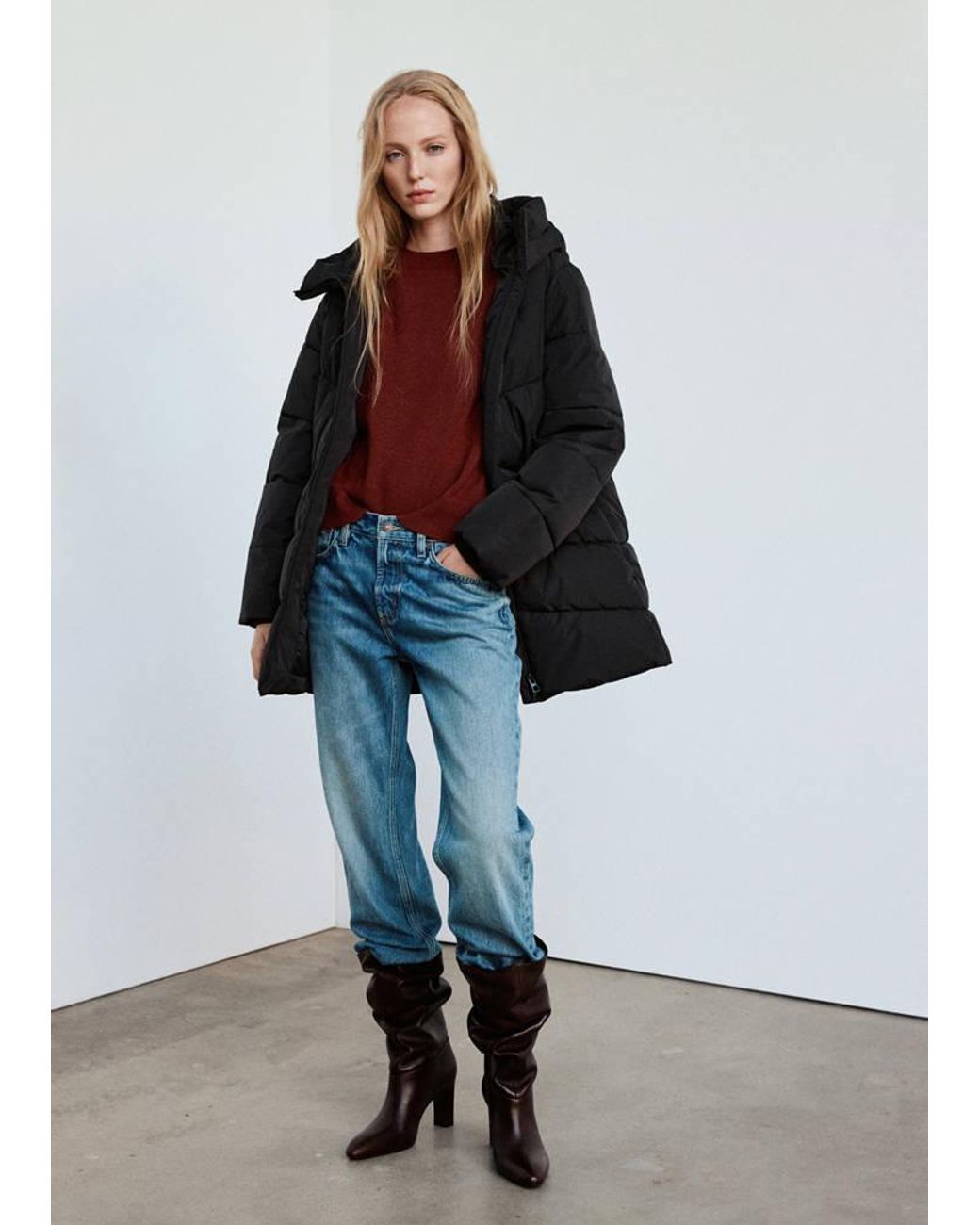 Mango White Hood Puffer Coat