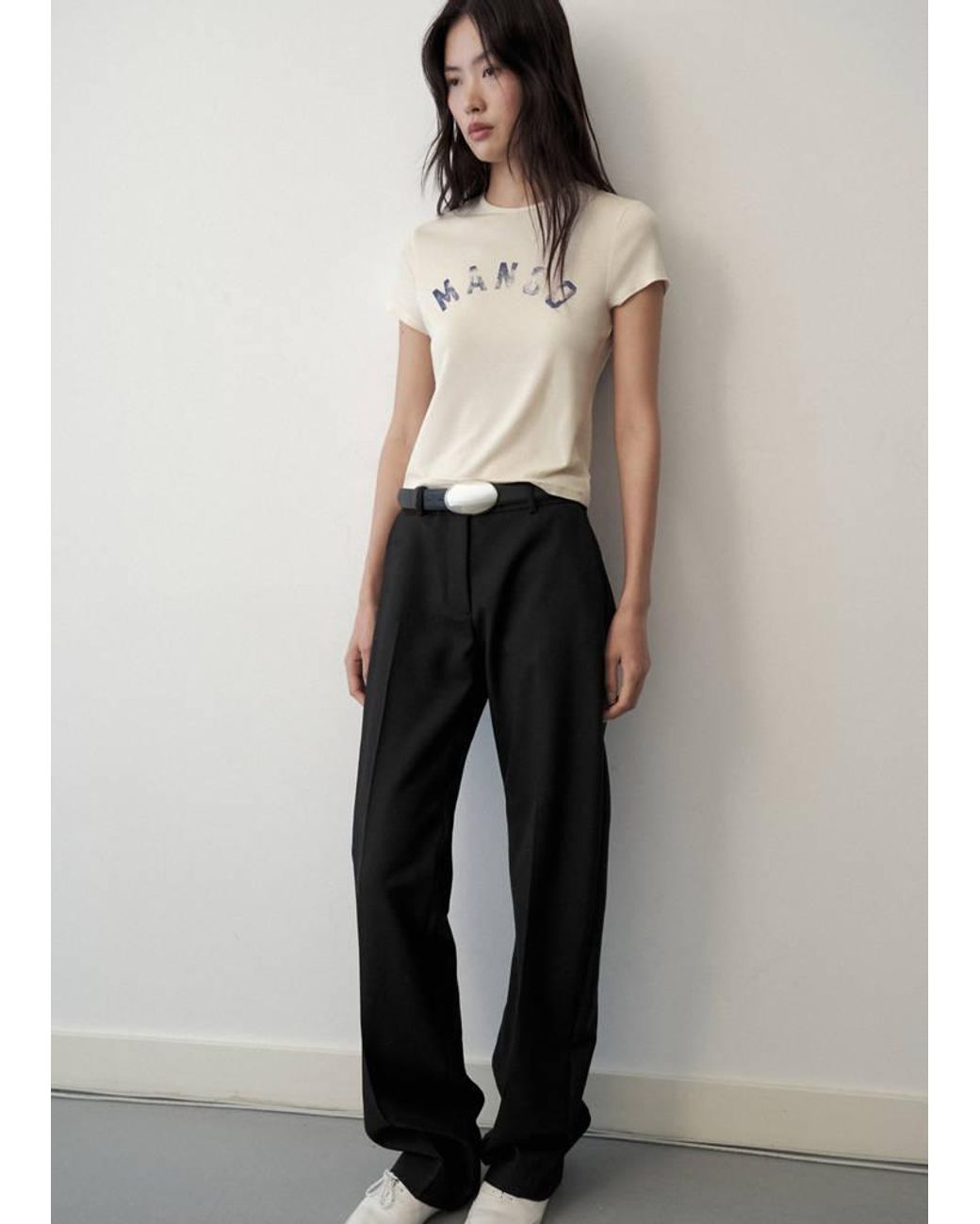 Mango White T-Shirt With A Distressed Logo Print