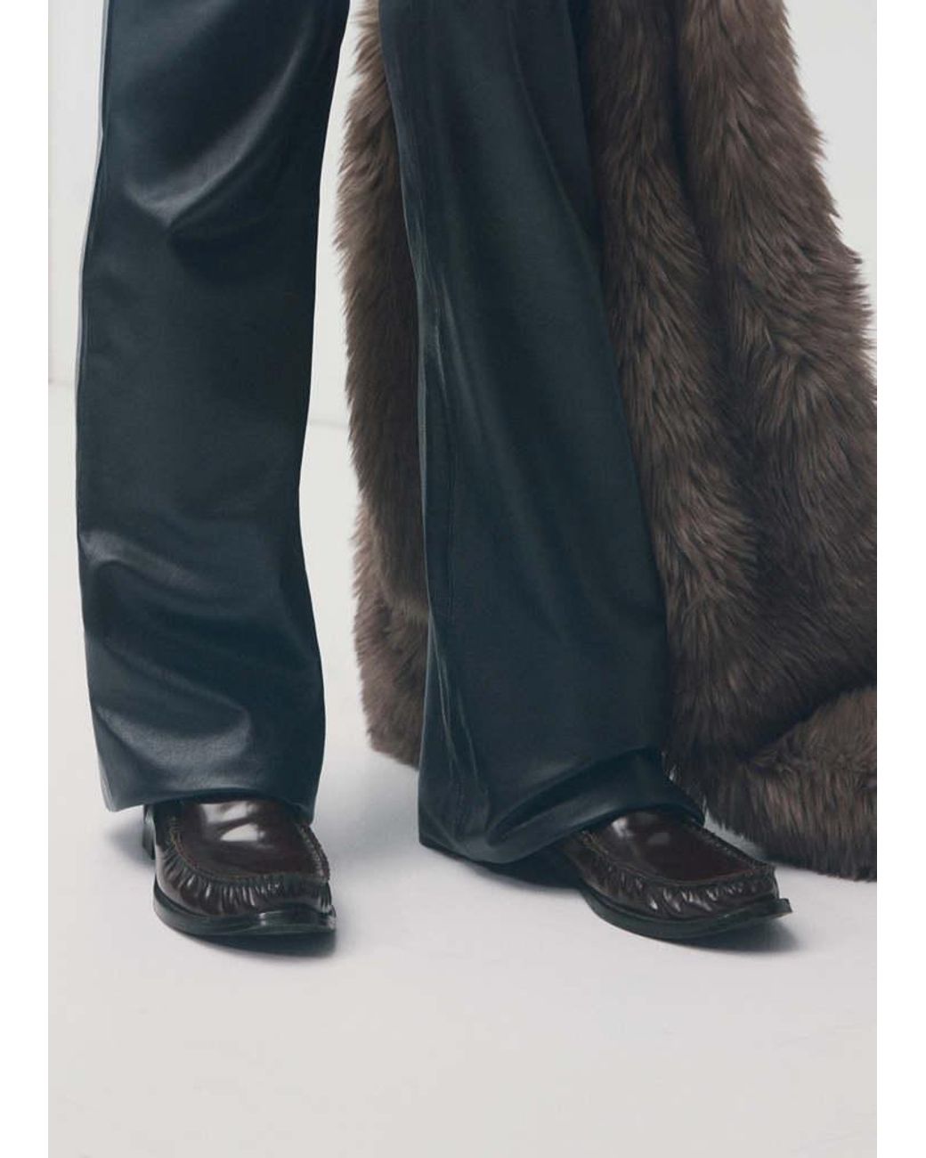 Mango Blue Gathered Leather Loafers