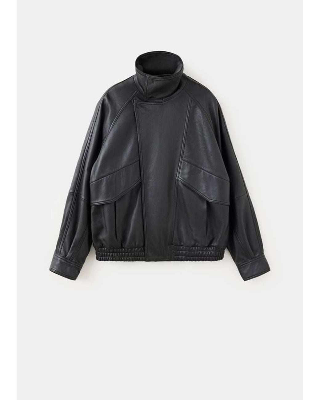 Mango Natural Oversized Leather Jacket With Funnel Neck