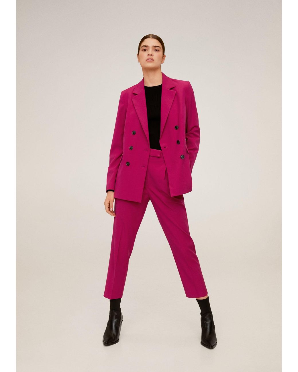 Mango Synthetic Double-breasted Blazer Fuchsia in Pink - Lyst