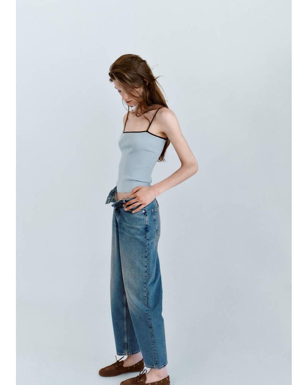Mango Blue Fitted Ribbed Top