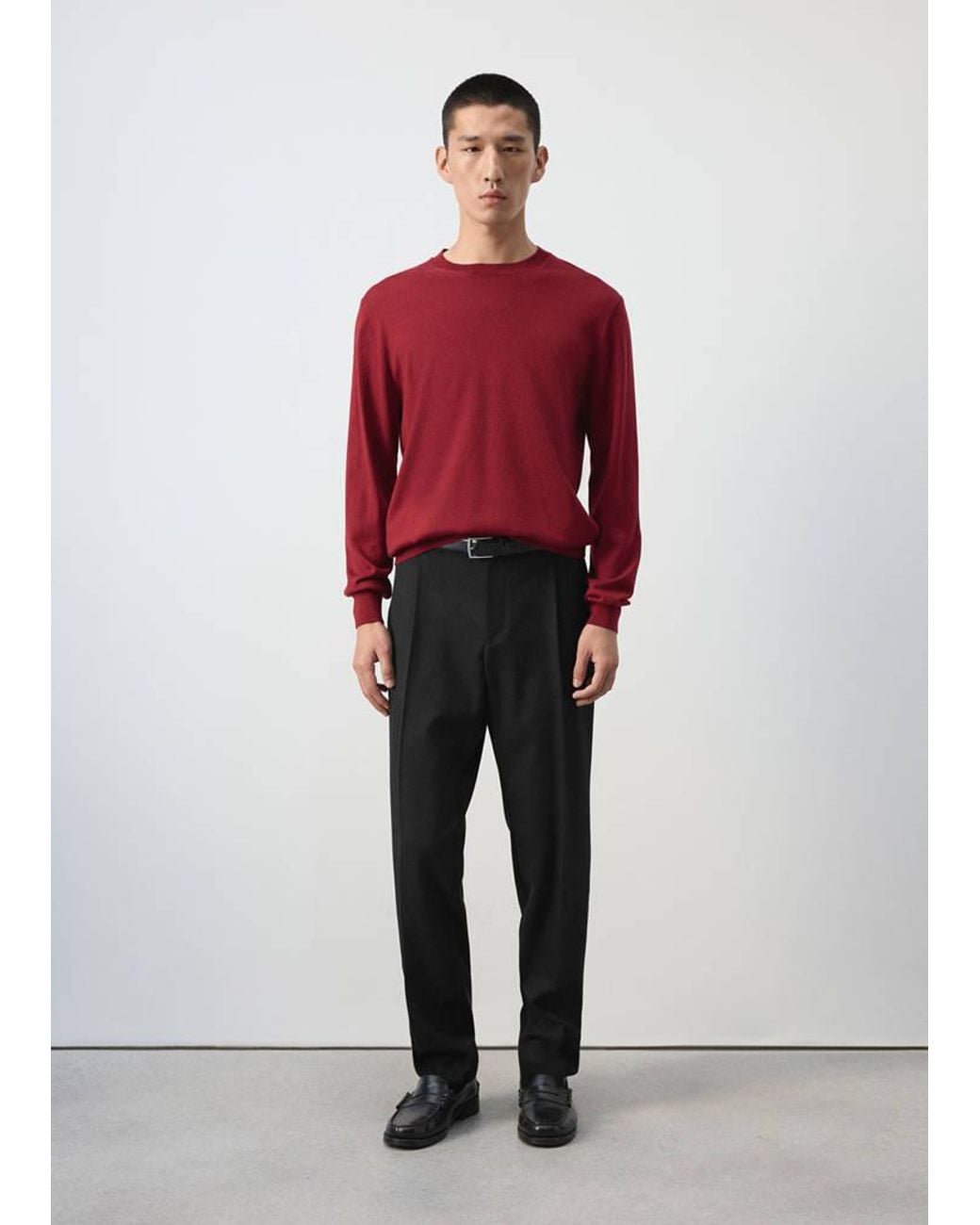 Mango Red 100% Merino Wool Fine-Knit Jumper for men