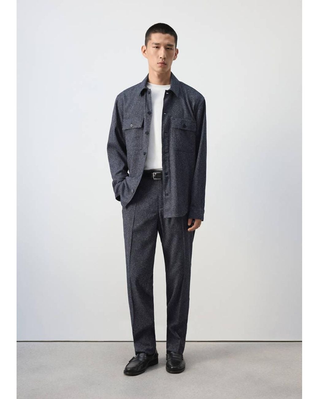Mango Blue Regular-Fit Textured Trousers for men