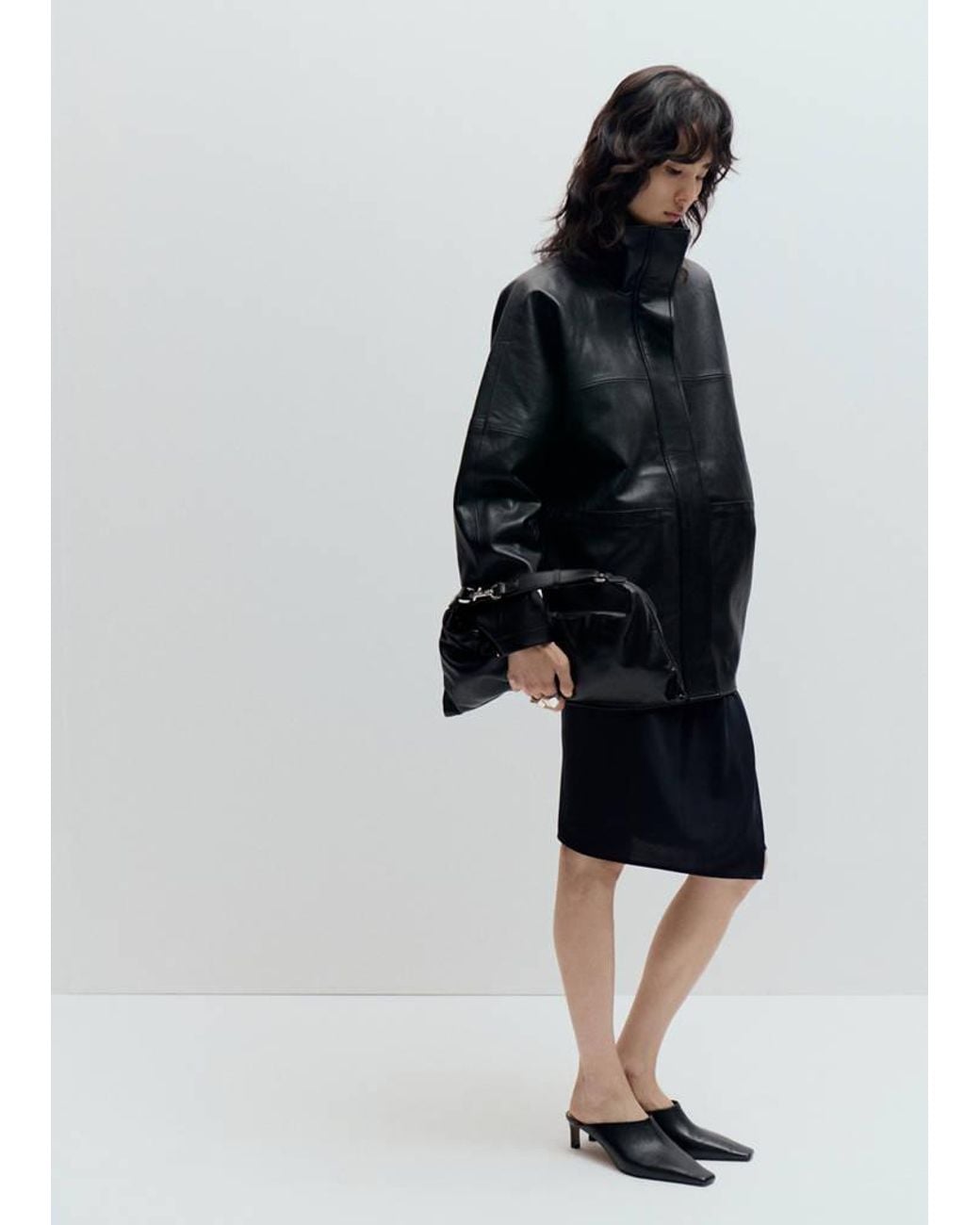 Mango Black Leather Effect Jacket With Collar