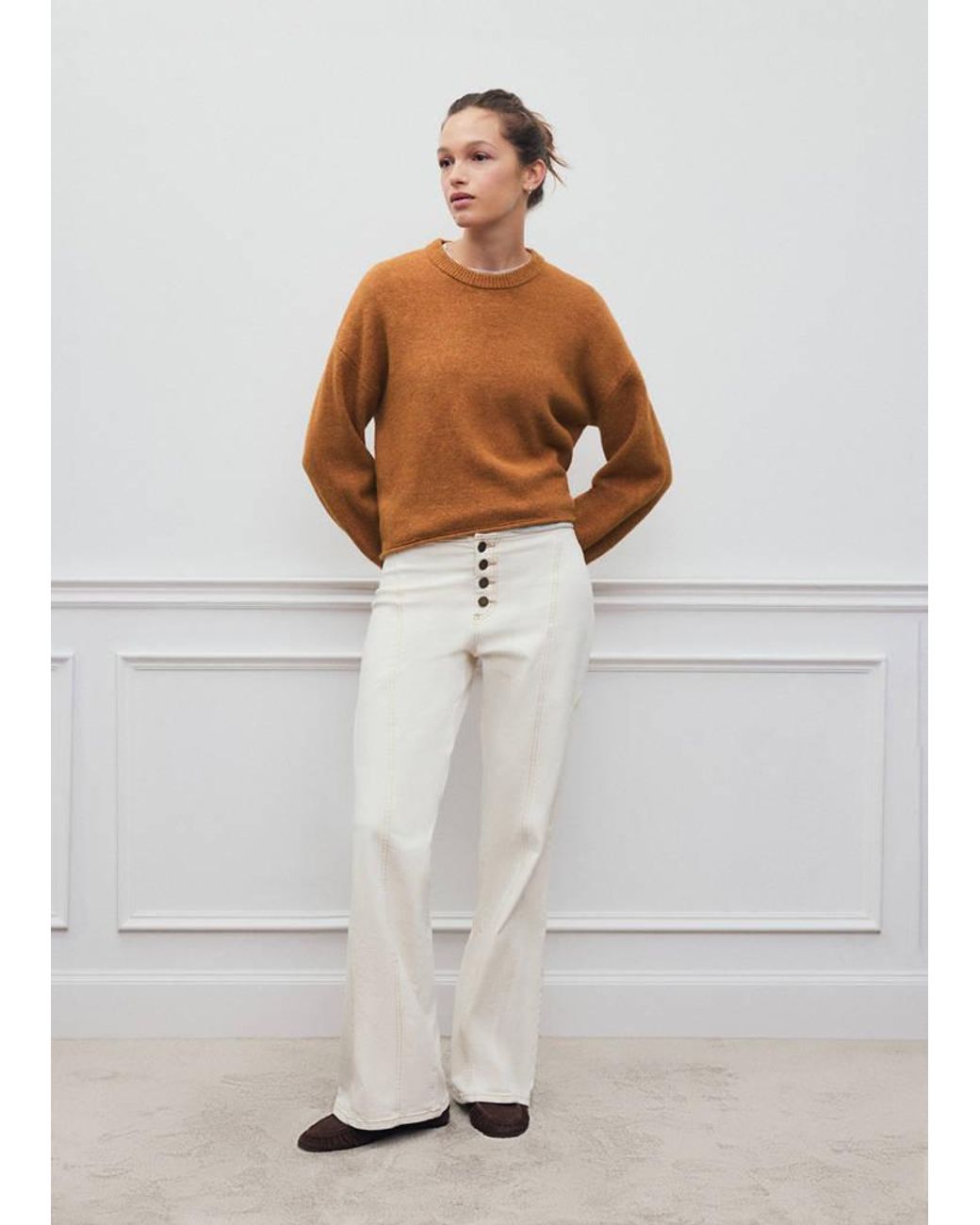 MANGO TEEN White Straight Round-Neck Sweater