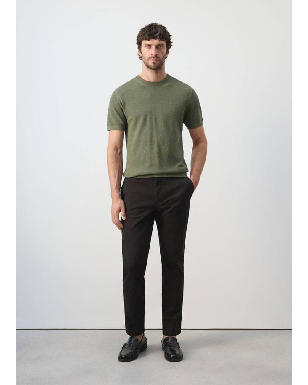 Mango Green Prato Cropped Tapered Chino Trousers for men