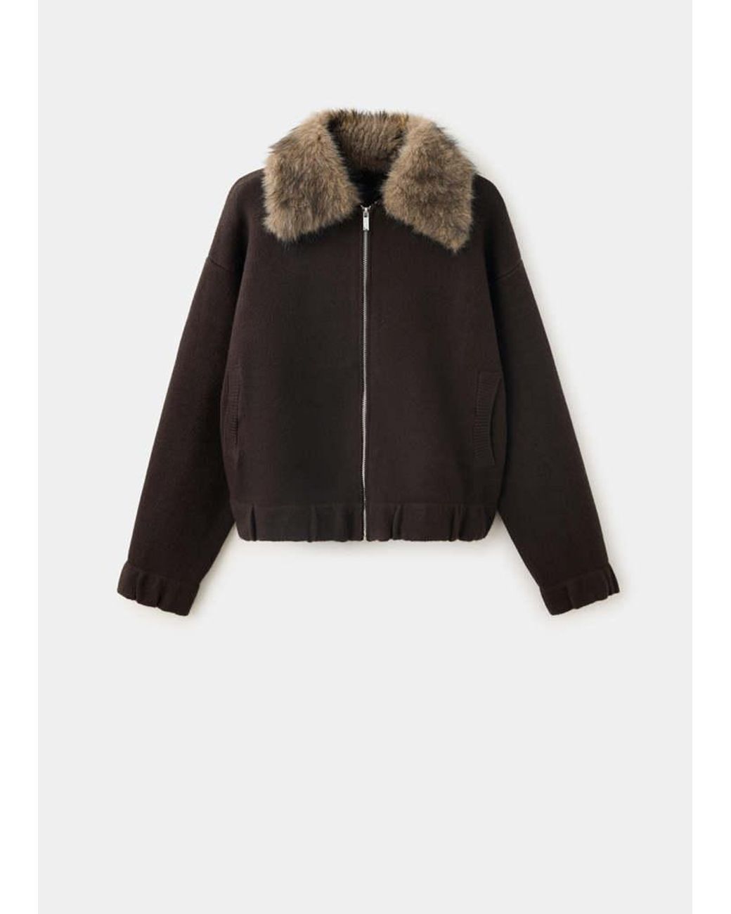 Mango Brown Knitted Jacket With Zip