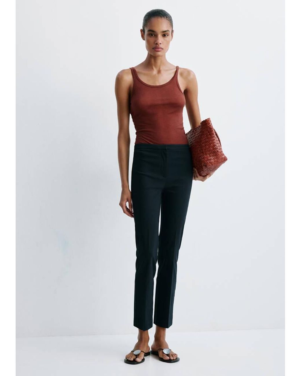 Mango Blue Straight-Cut Crop Trousers