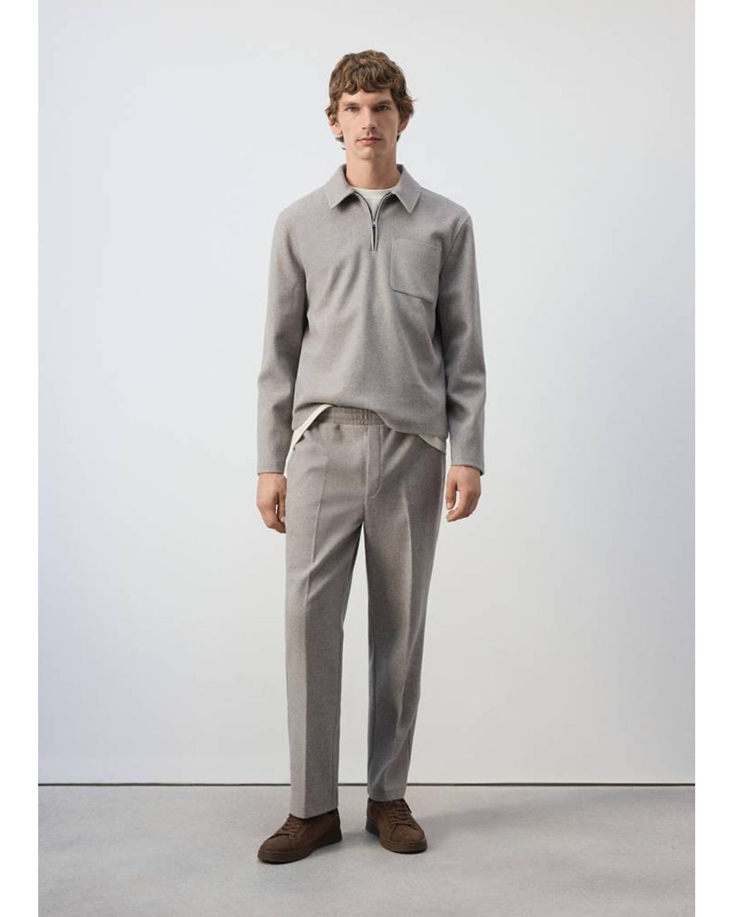 Mango Gray Plain Regular Fit Joggers for men