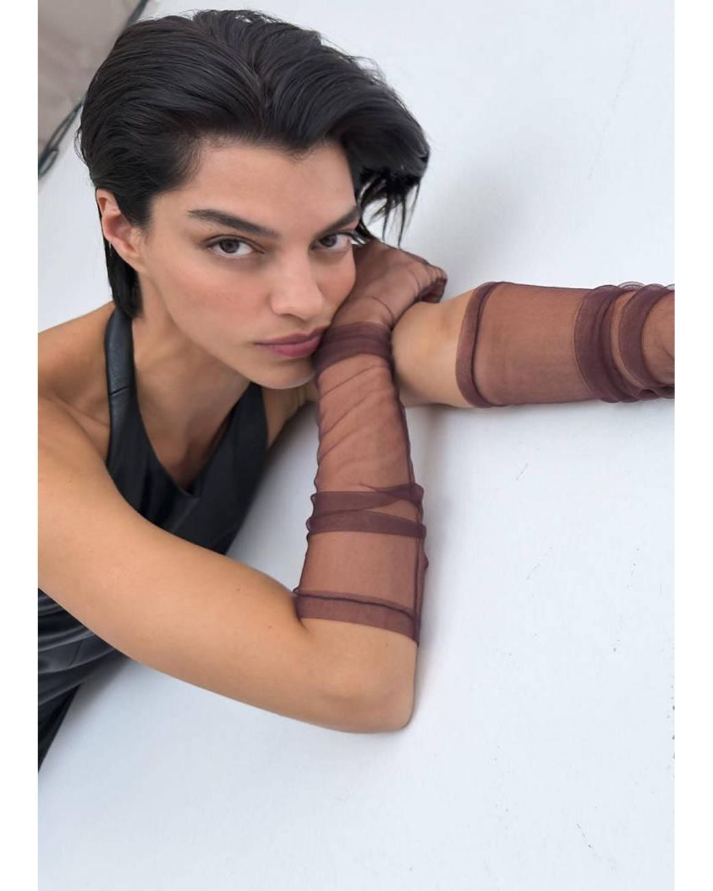 Mango Brown Long Semi-Transparent Gloves