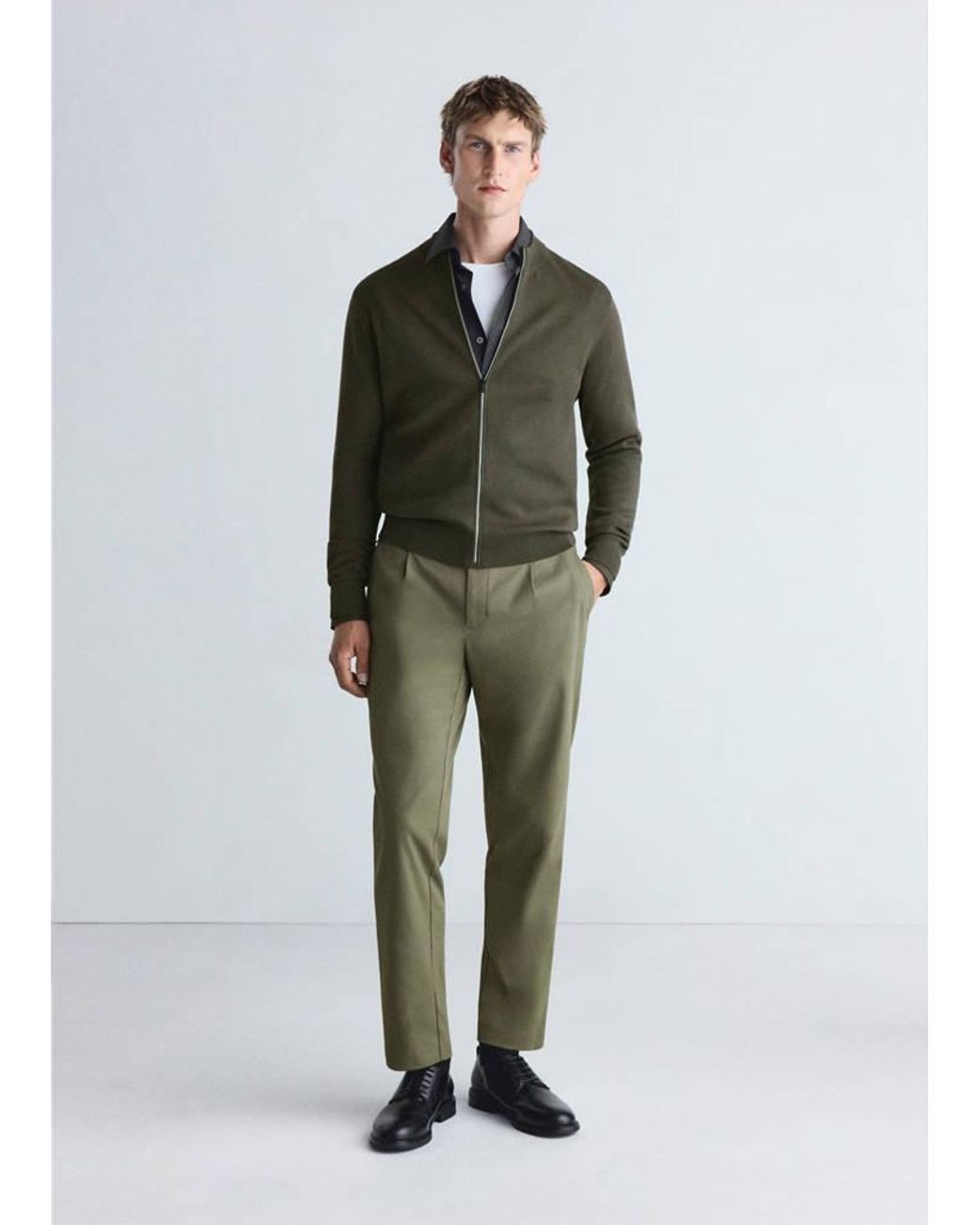 Mango Green Comfort Stretch Knit Cardigan for men