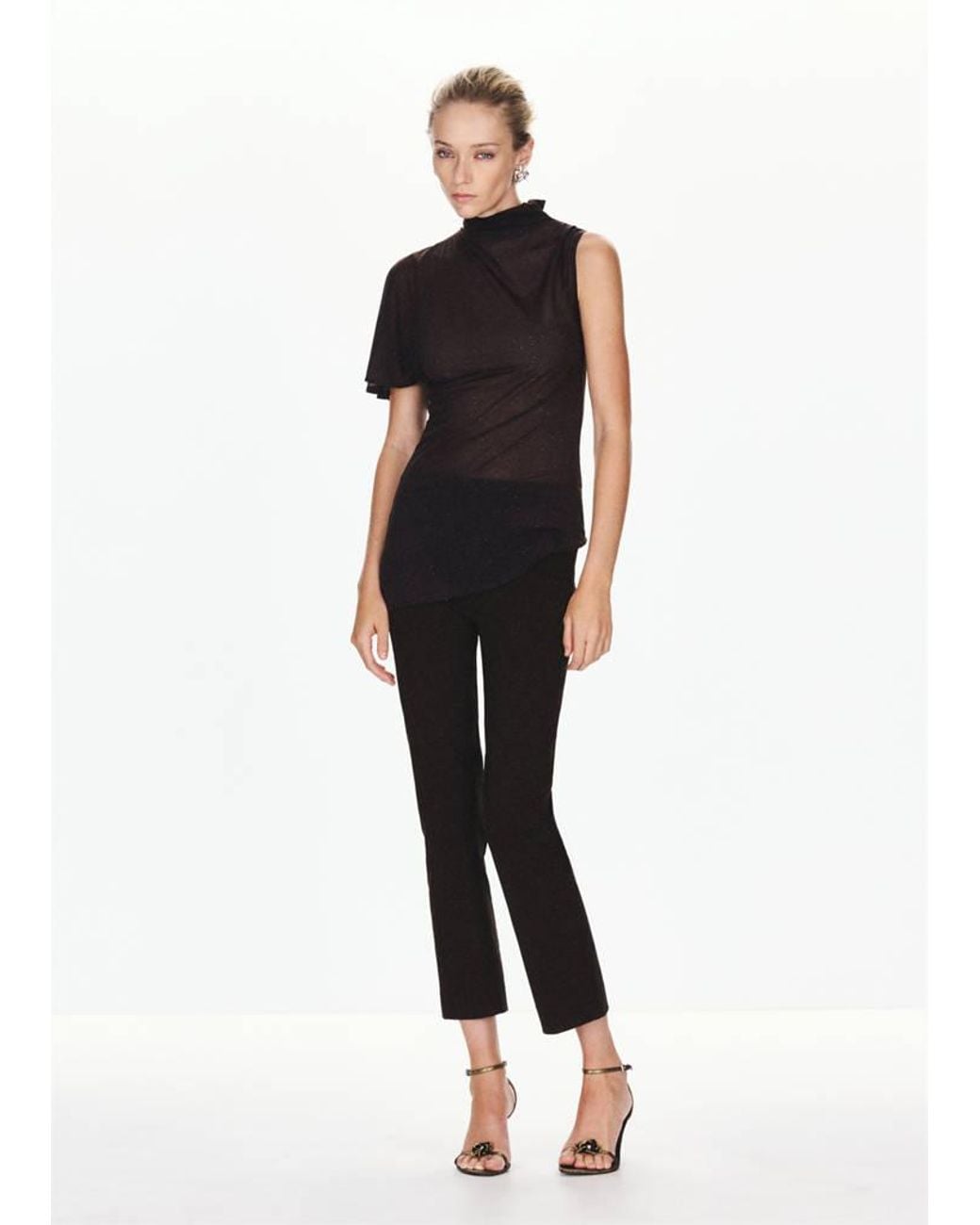 Mango Black Asymmetrical Top With Rhinestones