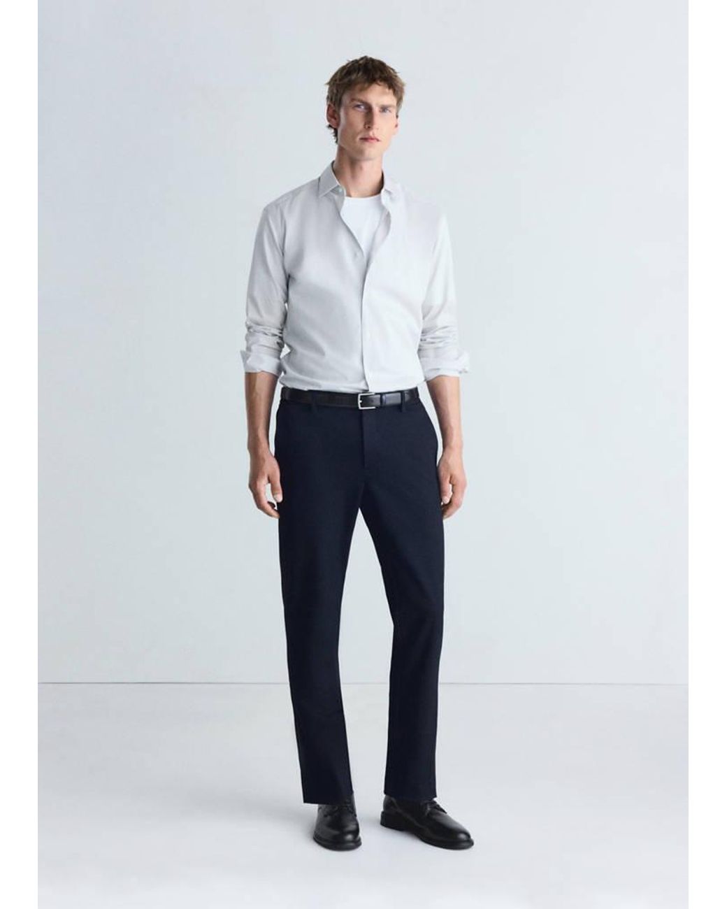 Mango Blue Slim Fit Comfort Stretch Non-Iron Shirt for men