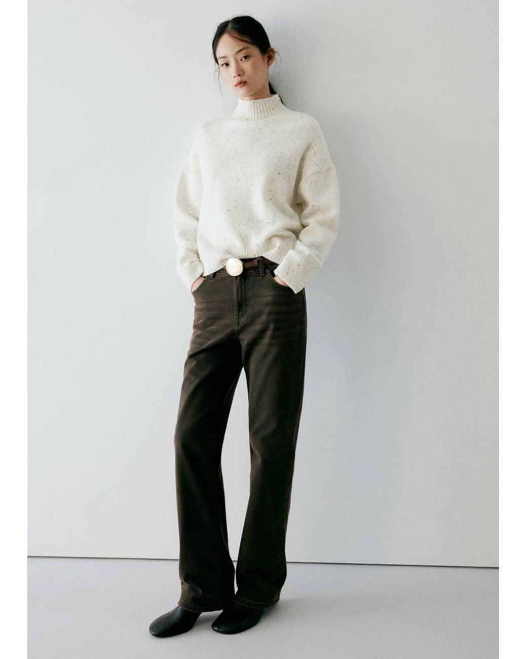Mango Gray Marl High-Neck Jumper