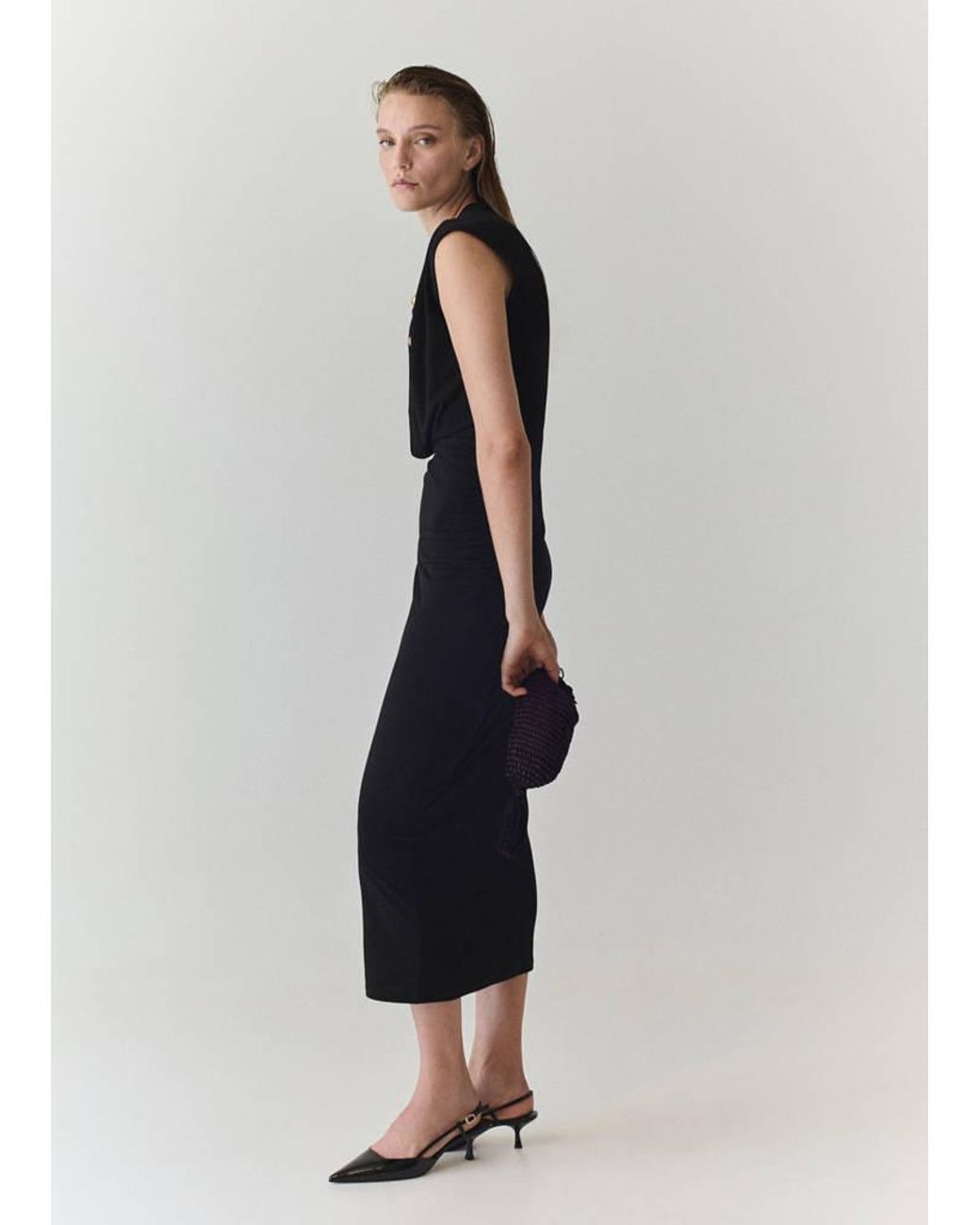 Mango White Draped Midi-Dress