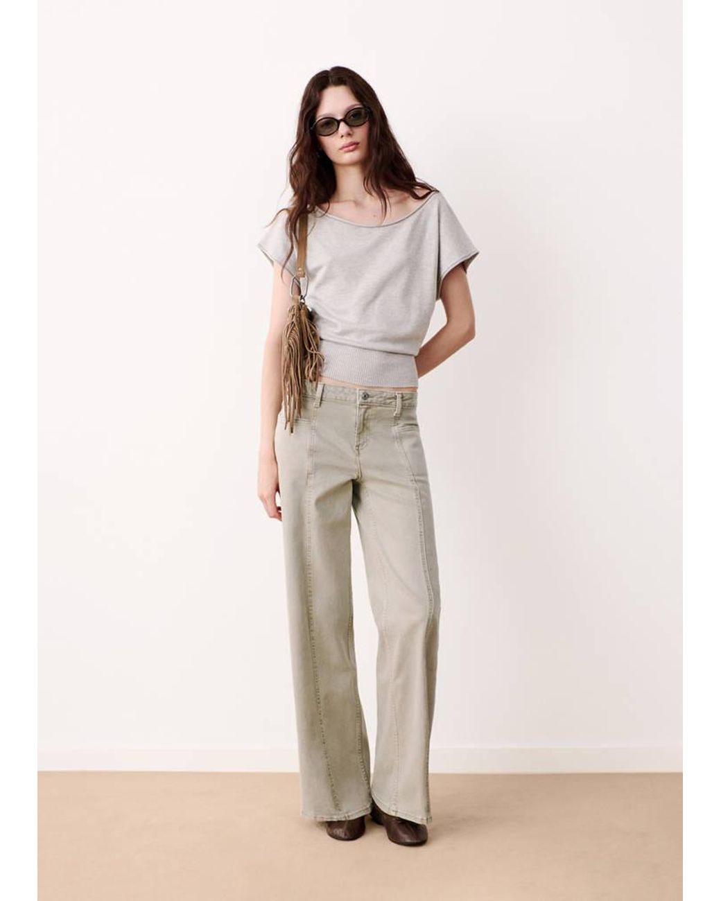 MANGO TEEN Natural Wide-Leg Jeans With Decorative Stitching