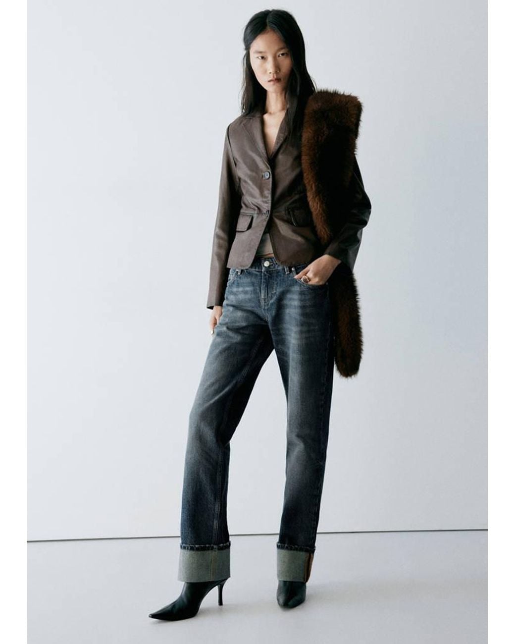 Mango Black Low-Waisted Straight-Leg Jeans