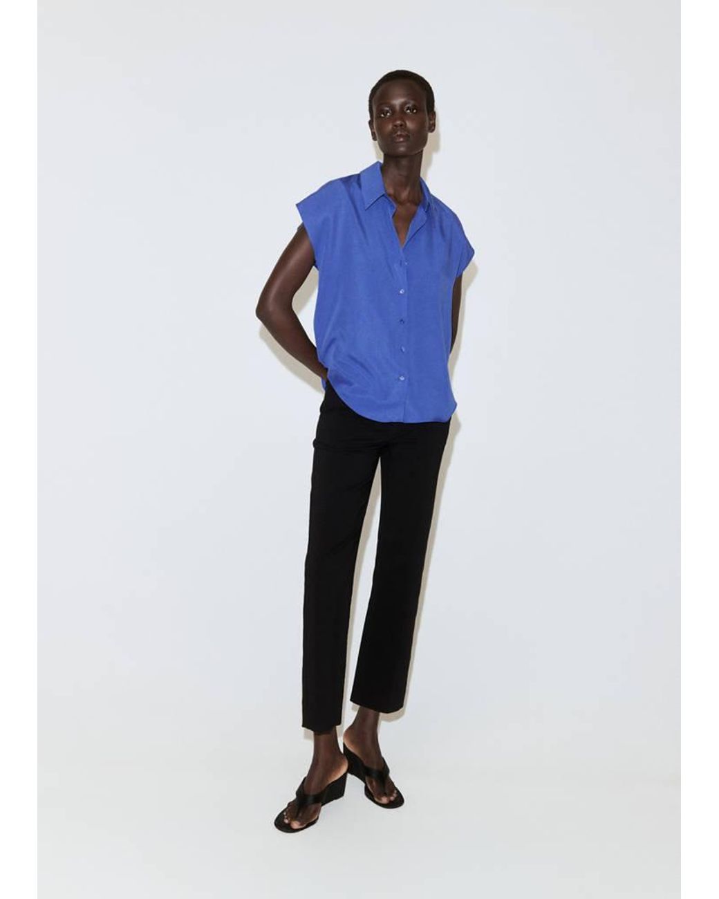 Mango Blue Short-Sleeved Lyocell Shirt