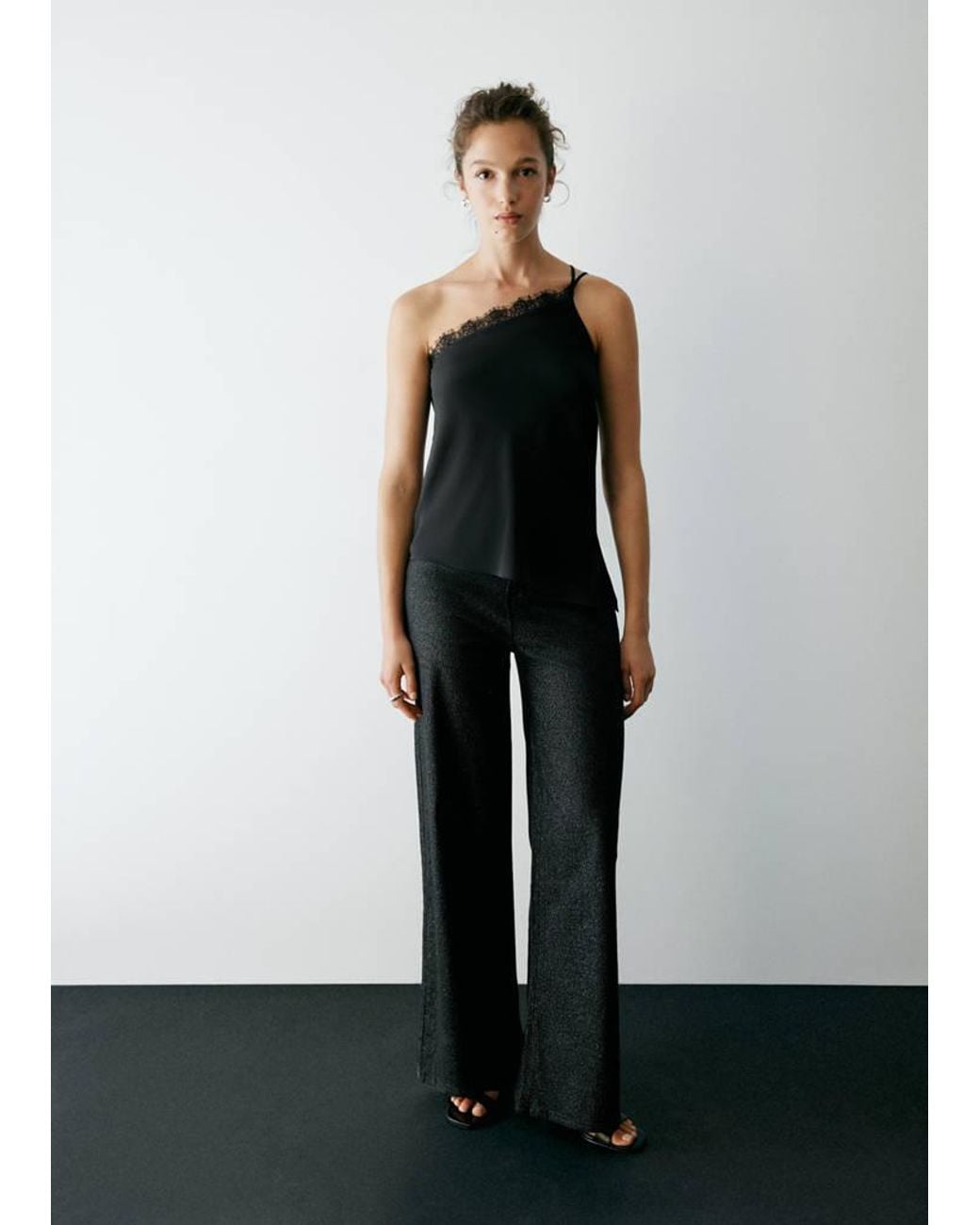 MANGO TEEN Gray Top With Lace-Detail Straps