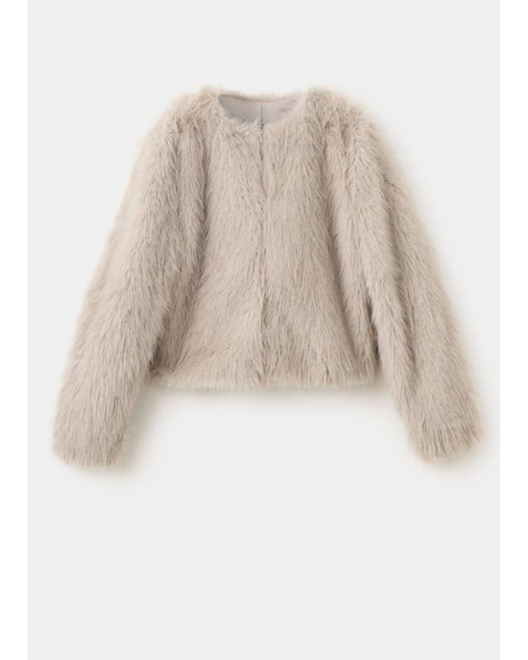 Mango Natural Round-Neck Fur Jacket