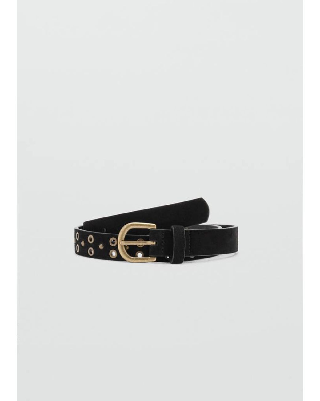 MANGO TEEN Black Leather Belt With Eyelets