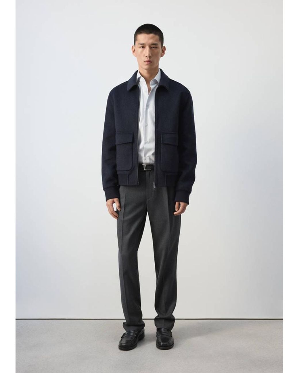Mango Blue Wool-Blend Jacket With Pockets for men