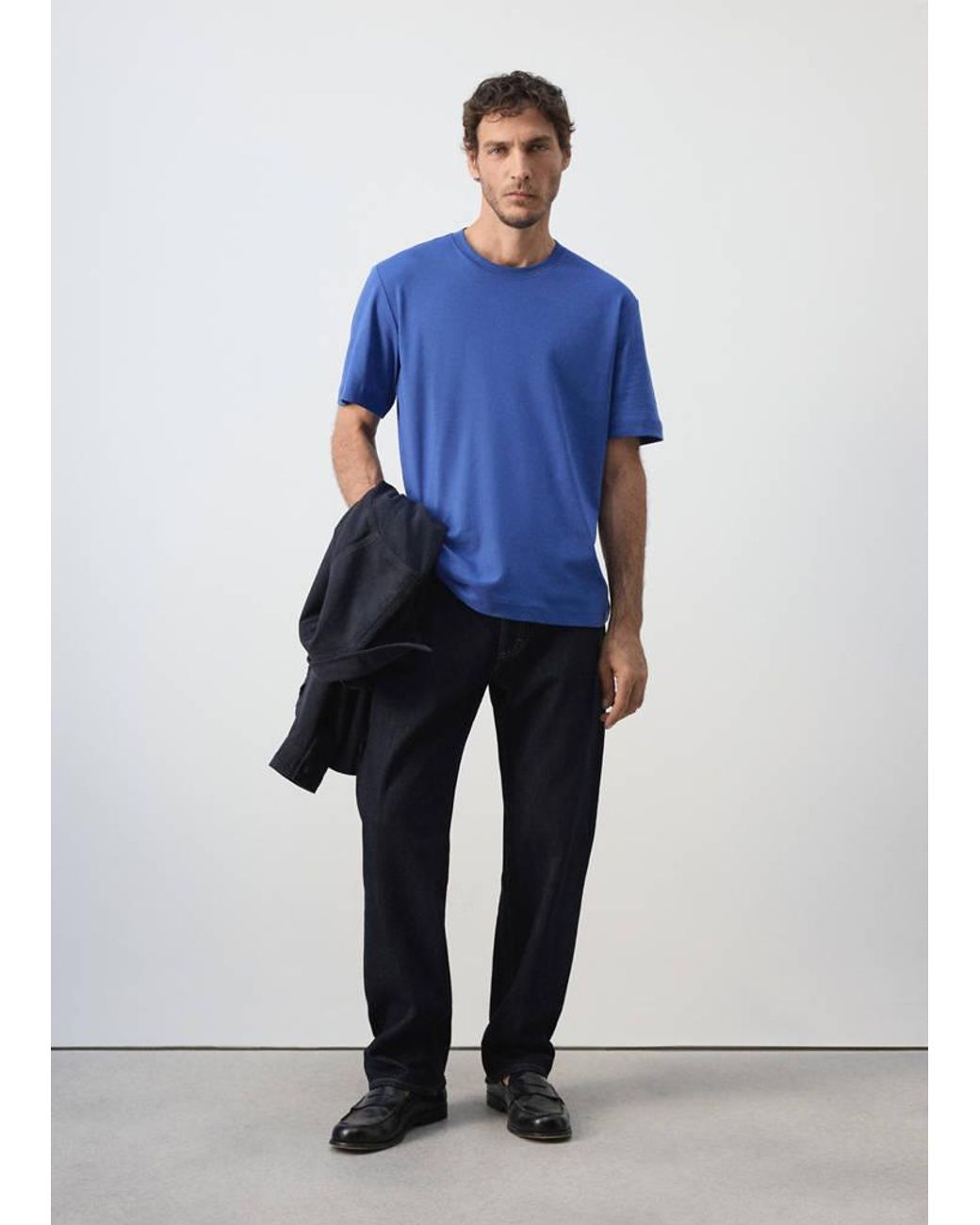 Mango Blue Regular Fit T-Shirt 200Gsm for men