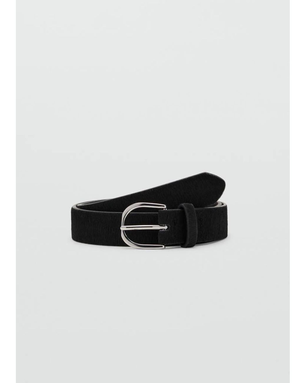 MANGO TEEN Black Leather Fur Belt