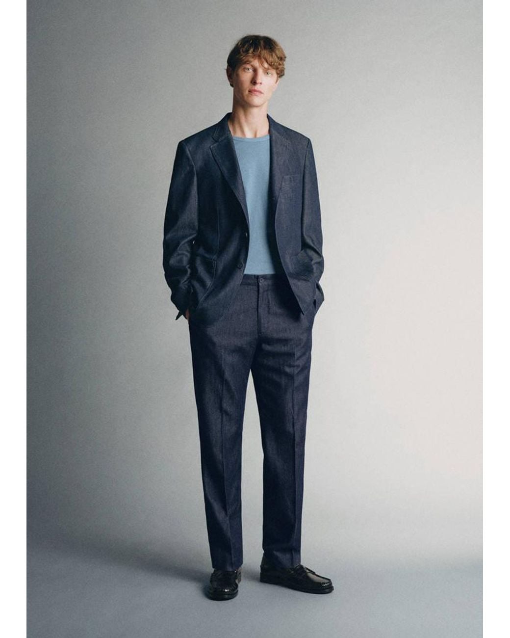 Mango Blue Italian Cotton Denim Blazer for men