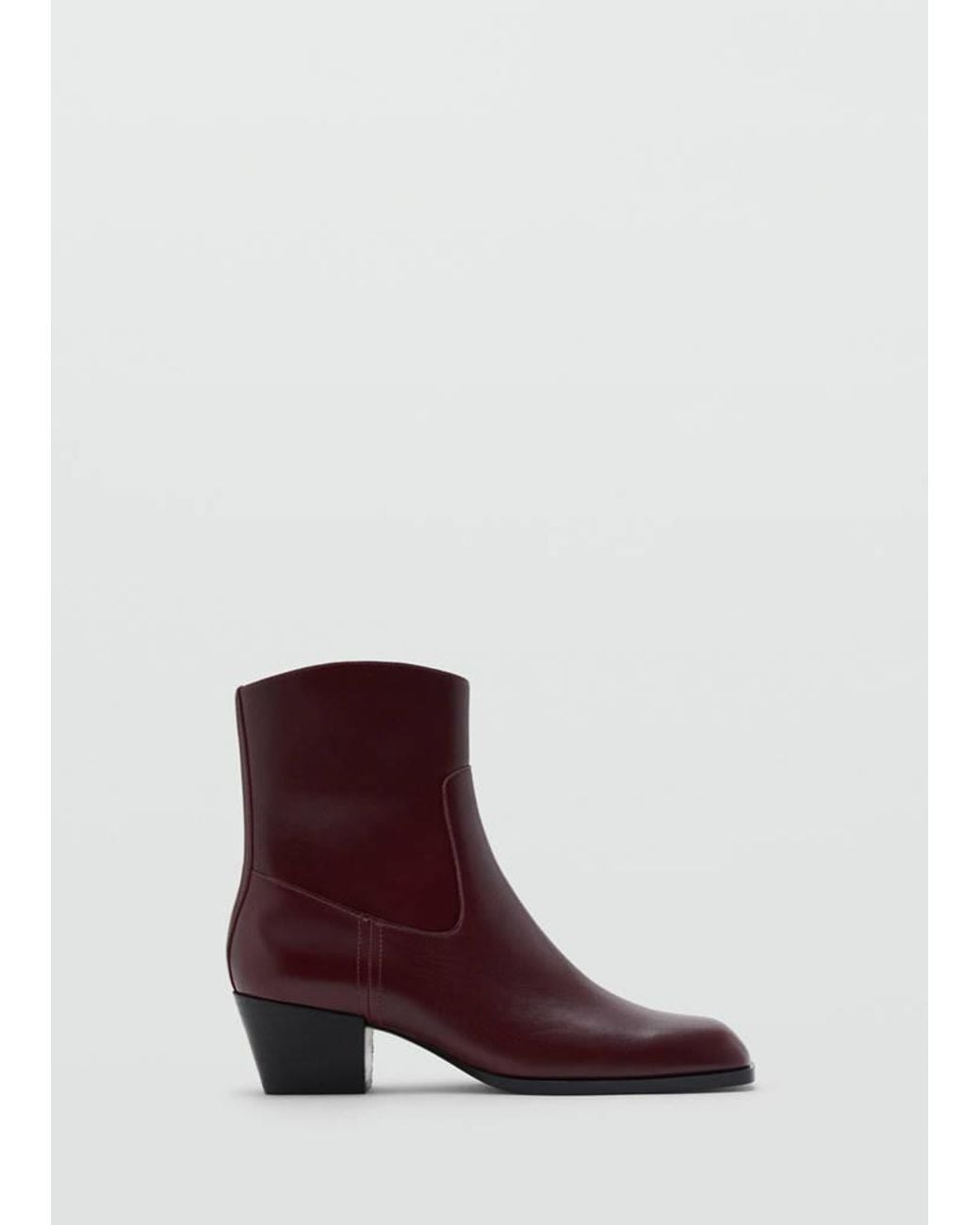 Mango Brown Squared Toe Leather Ankle Boots