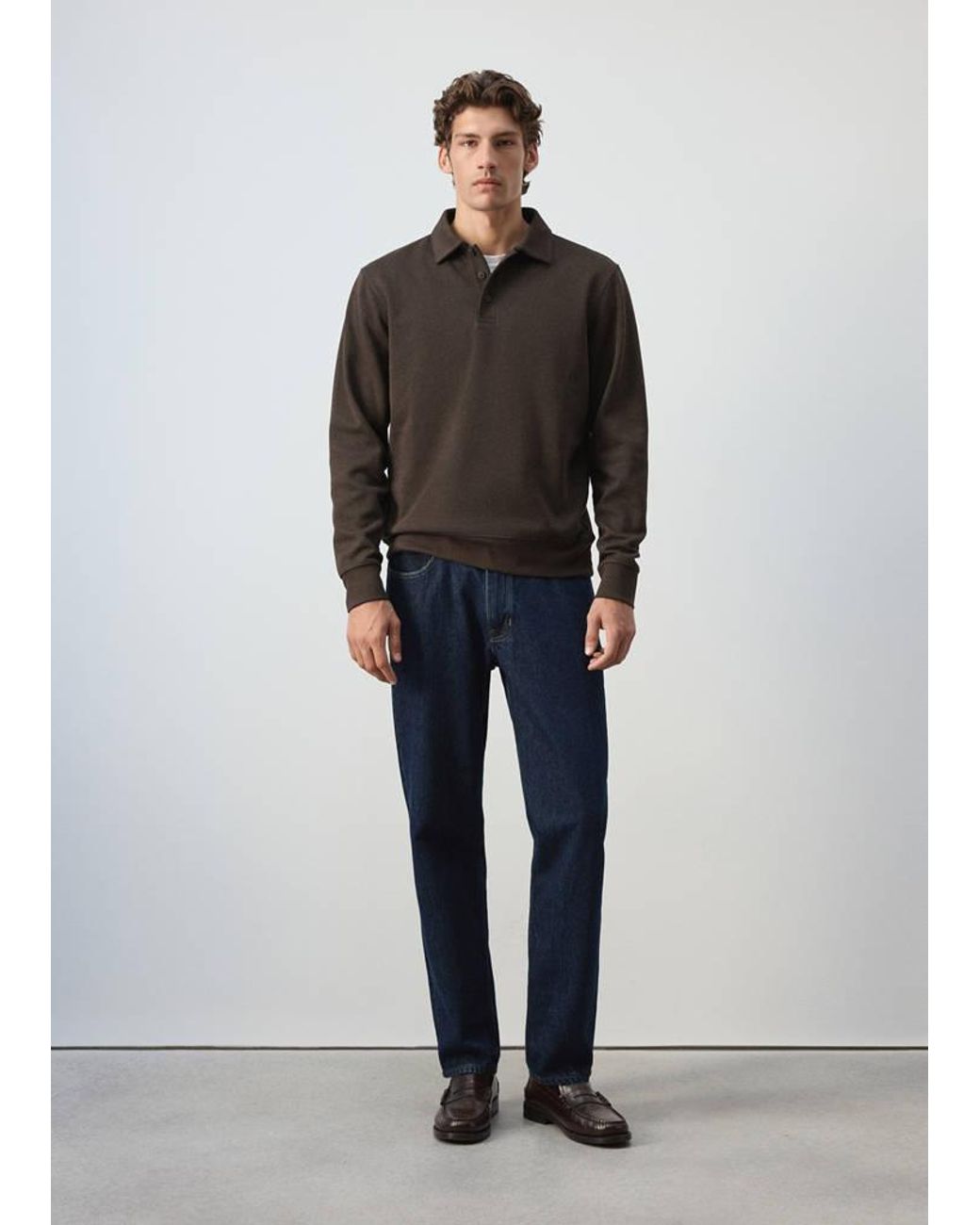 Mango Black Regular Fit Polo-Neck Sweatshirt for men