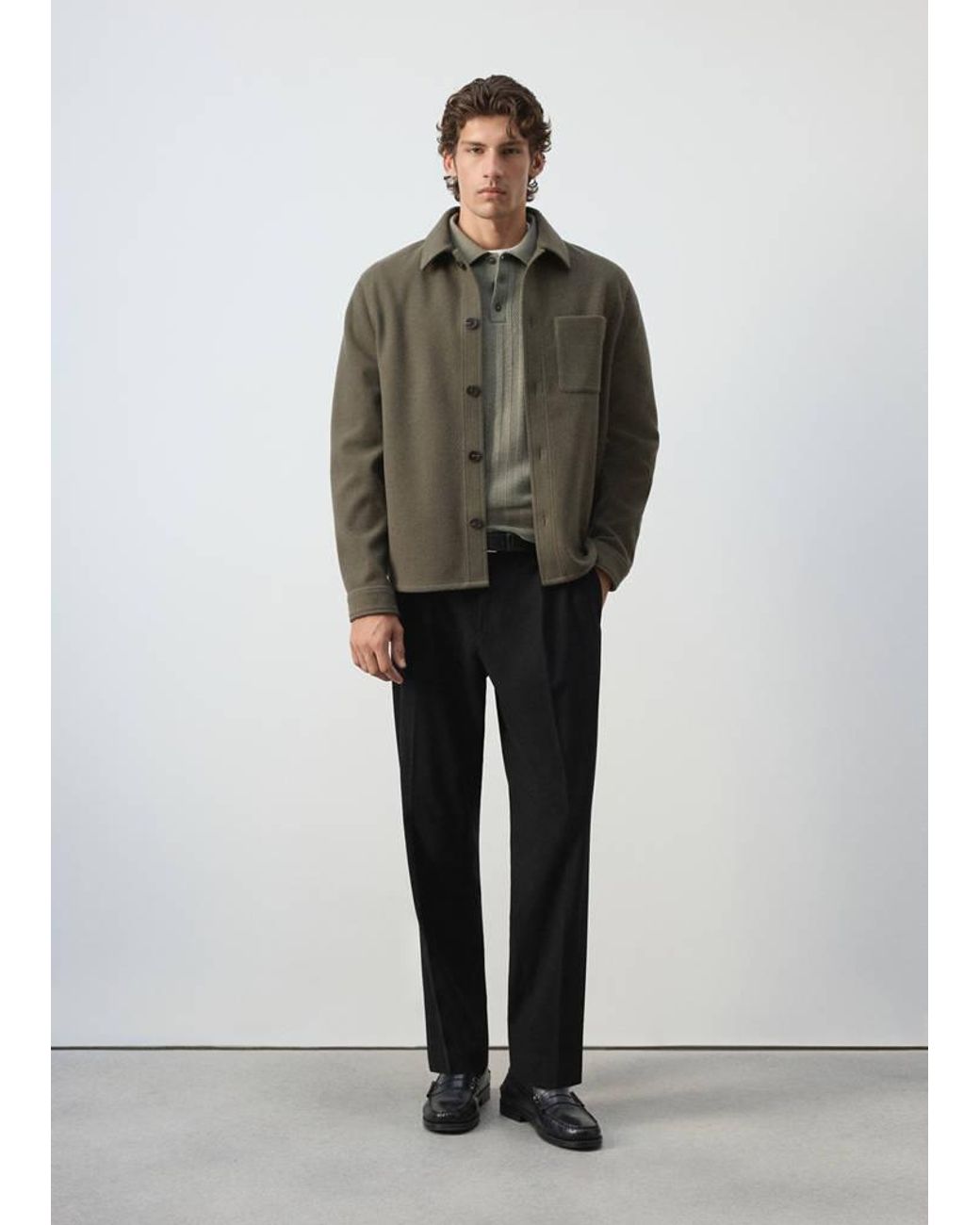 Mango Green Regular Fit Flannel Overshirt for men