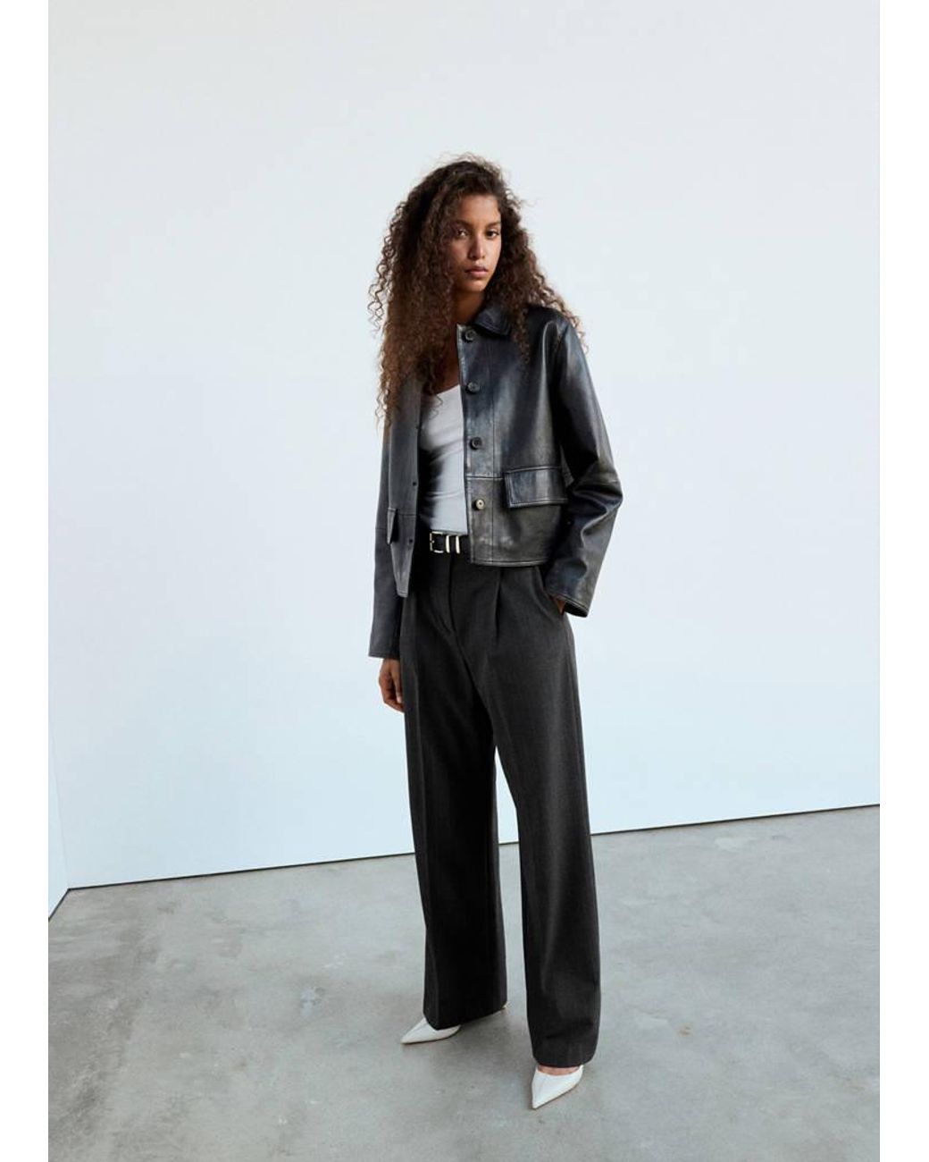 Mango White Straight-Fit Pleated Trousers