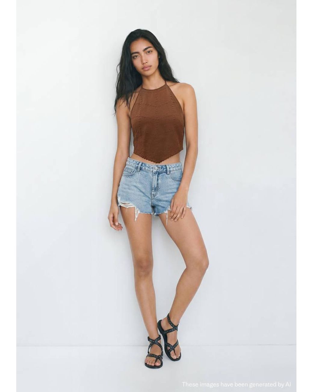 MANGO TEEN White Fringed Halter Top