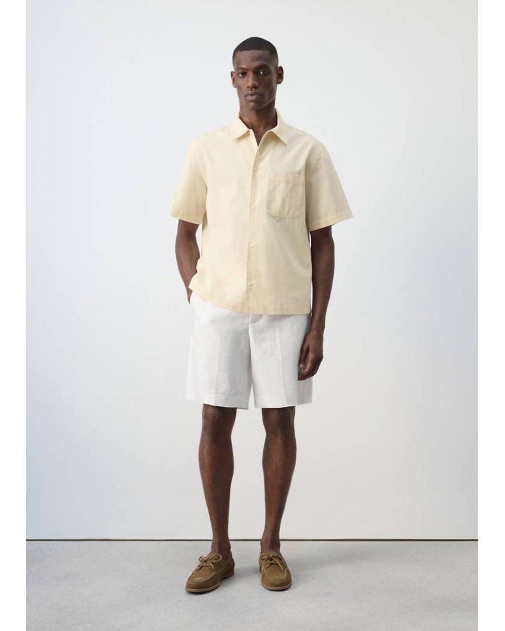 Mango White Regular Fit Cotton-Linen Blend Shirt for men