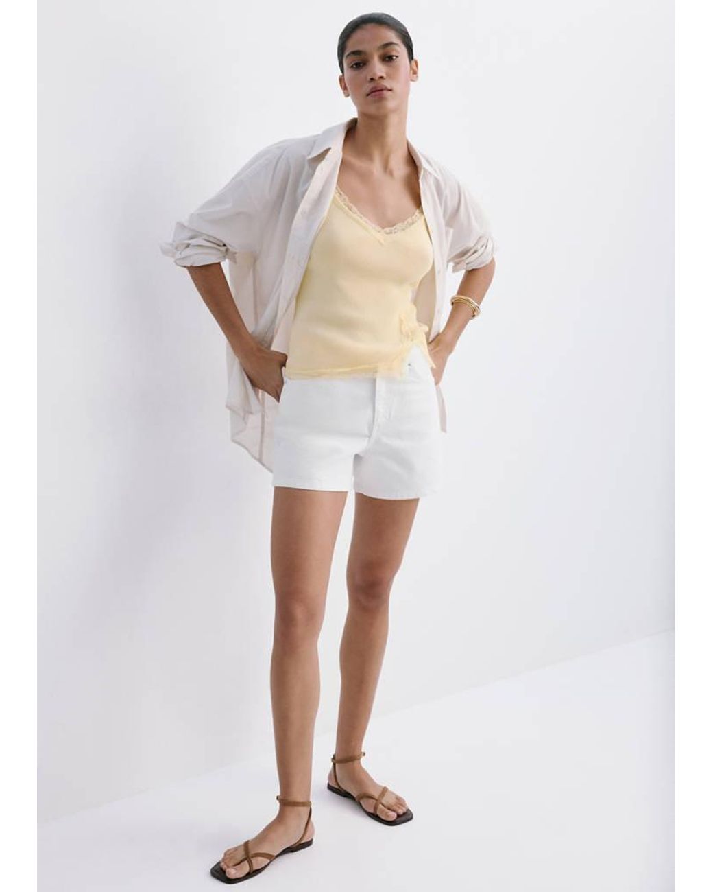 Mango White Straight-Fit Denim Shorts