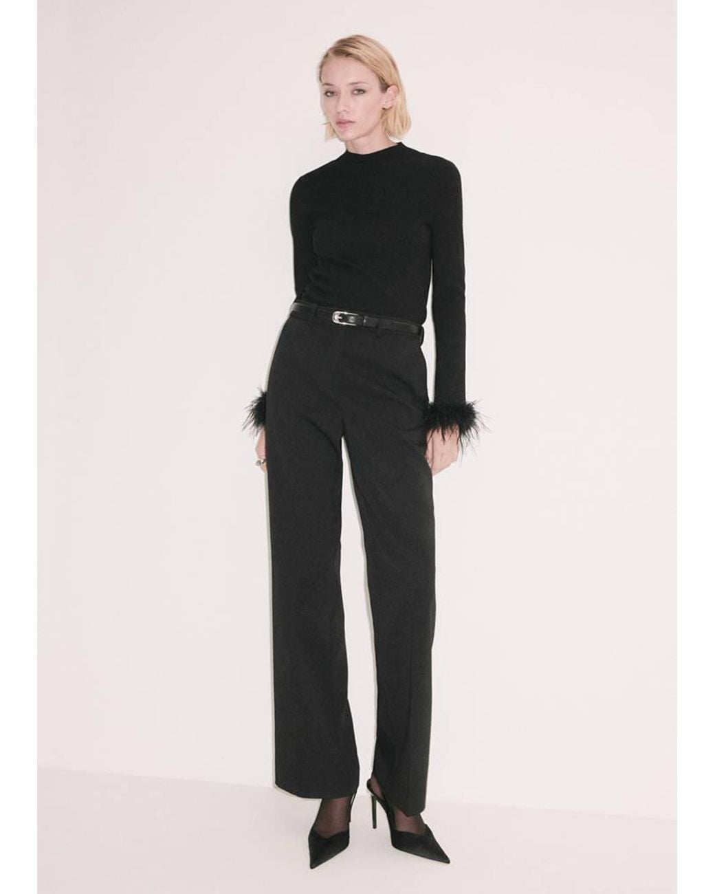 Mango Black Jumper With Cuff Detail