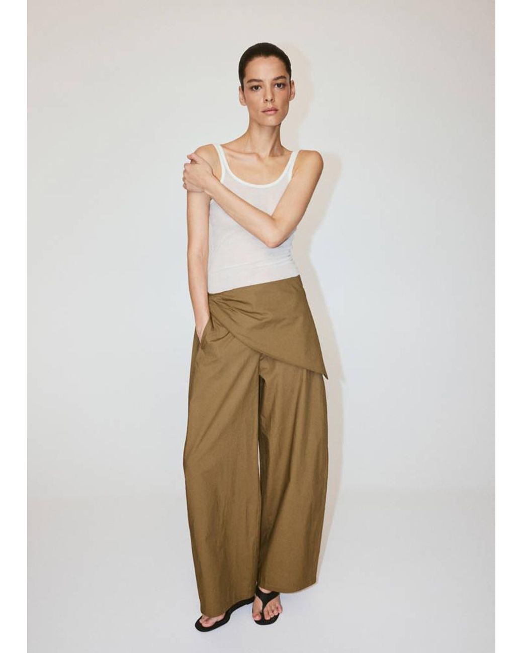 Mango Natural Straight-Leg Trousers With Detachable Scarf