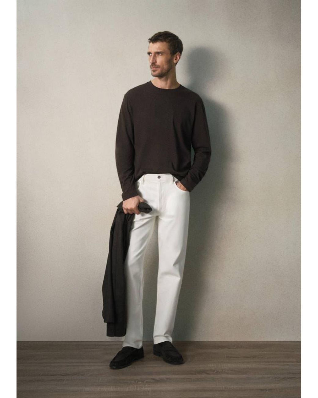 Mango Brown Regular Fit Cotton-Cashmere Blend T-Shirt for men