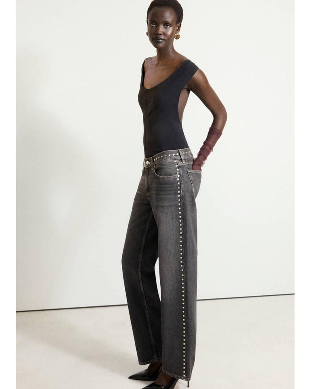Mango Multicolor Straight-Fit Jeans With Studs