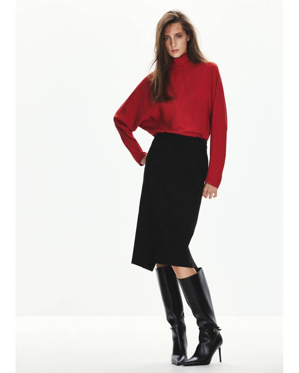 Mango Red Straight High-Neck Blouse